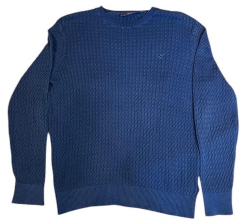 VINEYARD VINES Men's Cableknit sweater MEDIUM Blue 100% Cotton Nautical preppy